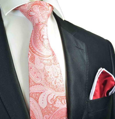 Pink and Red Paisley Men's Tie and Pocket Square Paul Malone Ties - Paul Malone.com