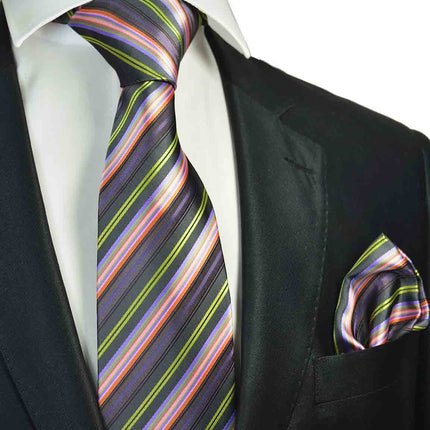 Lime and Grape Striped Men's Tie and Pocket Square Paul Malone Ties - Paul Malone.com