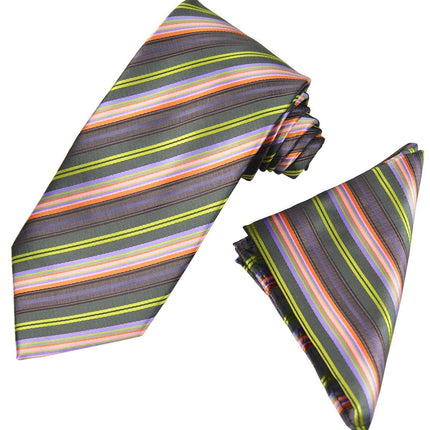 Lime and Grape Striped Men's Tie and Pocket Square Paul Malone Ties - Paul Malone.com
