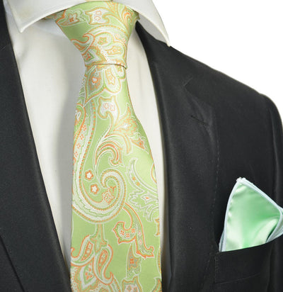 Lime Green and Orange Paisley Men's Tie and Pocket Square Paul Malone Ties - Paul Malone.com