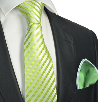 Lime Green Striped Men's Tie and Pocket Square Paul Malone Ties - Paul Malone.com