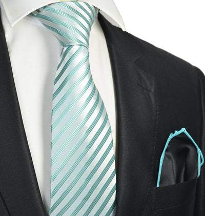 Turquoise Striped Men's Tie and Pocket Square Paul Malone Ties - Paul Malone.com