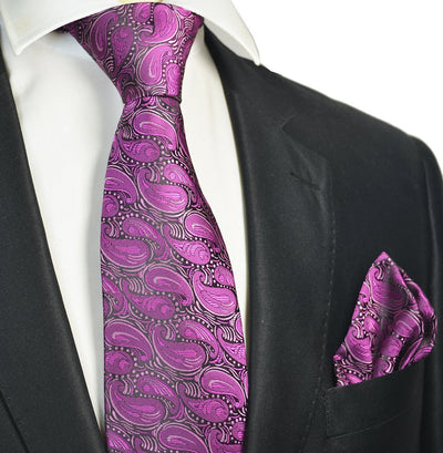Violet Paisley Men's Tie and Pocket Square Paul Malone Ties - Paul Malone.com