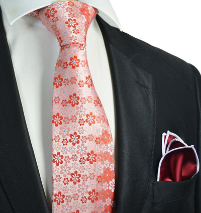 Red Floral Men's Tie and Pocket Square Paul Malone Ties - Paul Malone.com