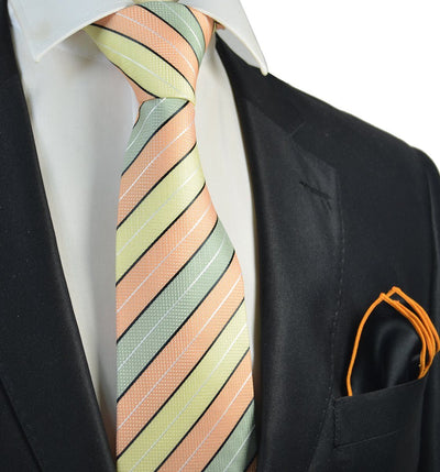 Green, Yellow and Orange Men's Tie and Pocket Square Paul Malone Ties - Paul Malone.com