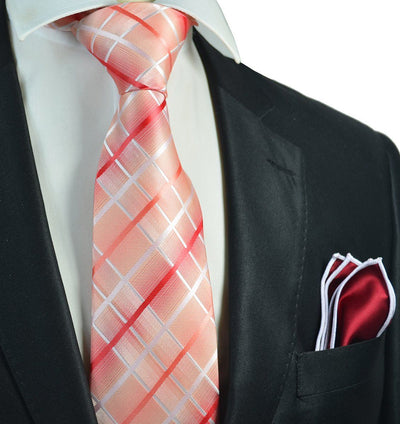 Red Plaid Men's Tie and Pocket Square Paul Malone Ties - Paul Malone.com