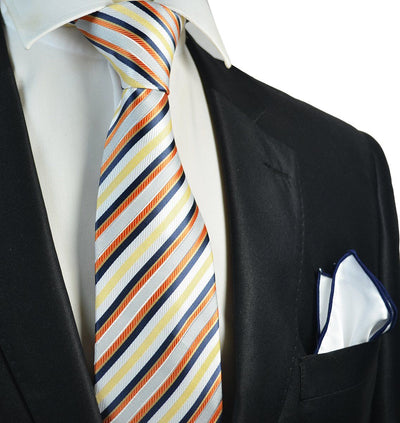 Yellow and Navy Striped Men's Tie and Pocket Square Paul Malone Ties - Paul Malone.com