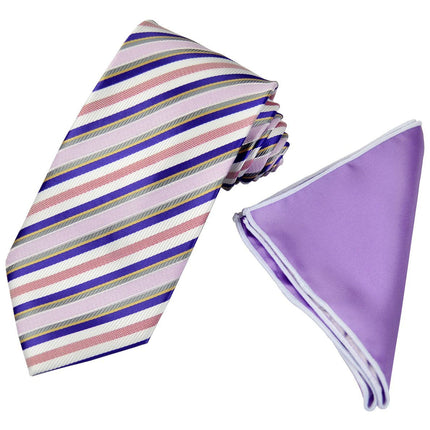 Purple and Blue Striped Men's Tie and Pocket Square Paul Malone Ties - Paul Malone.com