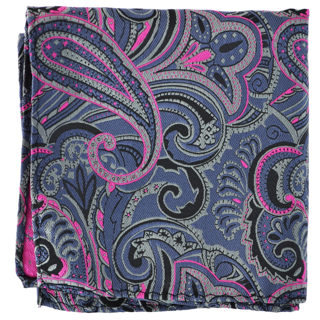 Royal Grey and Hot Pink Paisley Men's Pocket Square BerlinBound Pocket Square - Paul Malone.com