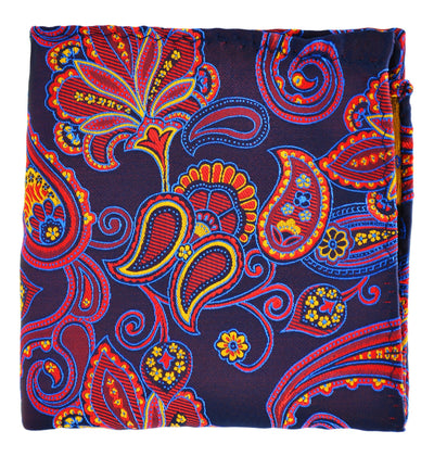 Red, Blue and Gold Paisley Men's Pocket Square BerlinBound Pocket Square - Paul Malone.com