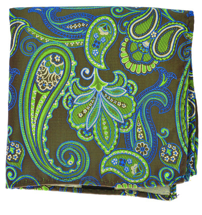 Wild Green Paisley Pocket Square by BerlinBound BerlinBound Pocket Square - Paul Malone.com