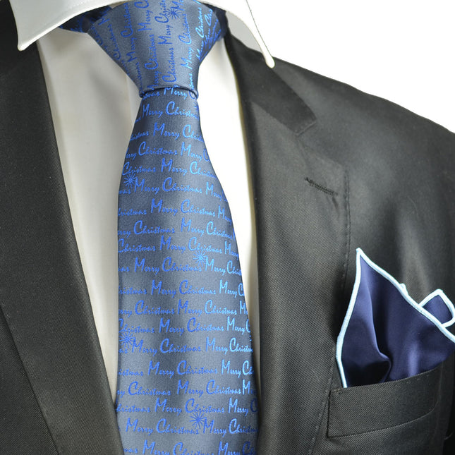 Blue on Grey Merry Christmas Tie Set Paul Malone Ties - Paul Malone.com