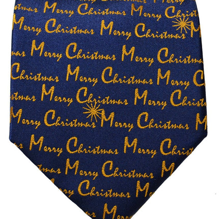 Gold on Blue Merry Christmas Tie Paul Malone Ties - Paul Malone.com