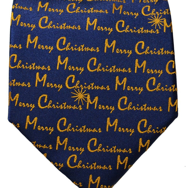 Gold on Blue Merry Christmas Tie Paul Malone Ties - Paul Malone.com