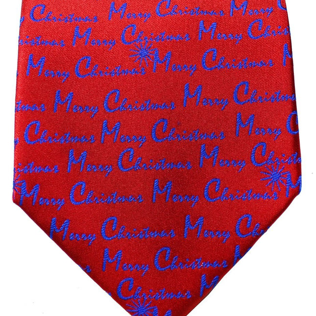 Royal Blue on Red Merry Christmas Tie Paul Malone Ties - Paul Malone.com