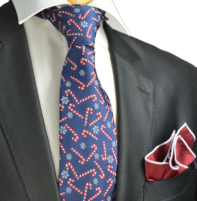 Blue and Red Candy Cane Holiday Tie Set Paul Malone Ties - Paul Malone.com