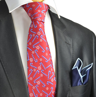 Red and Blue Candy Cane Holiday Tie Set Paul Malone Ties - Paul Malone.com