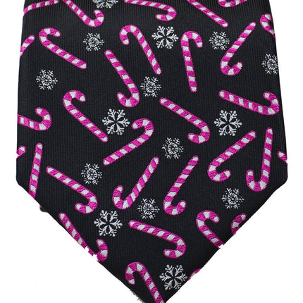 Black and Pink Candy Cane Holiday Tie Set Paul Malone Ties - Paul Malone.com