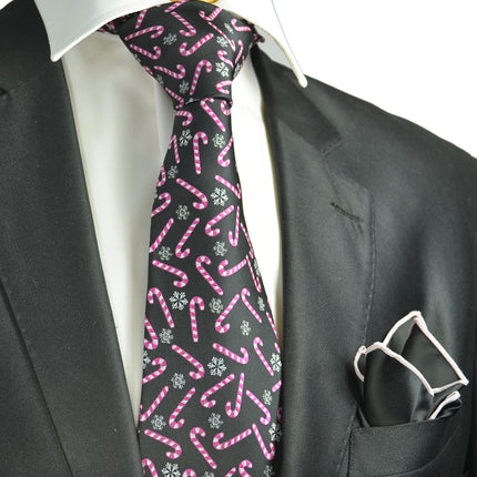 Black and Pink Candy Cane Holiday Tie Set Paul Malone Ties - Paul Malone.com