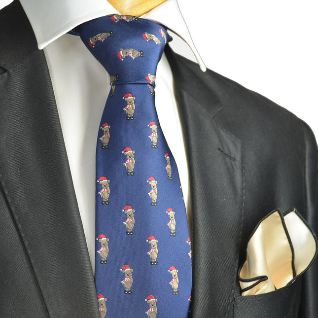 Navy Blue Holiday Bear Necktie Set Paul Malone Ties - Paul Malone.com