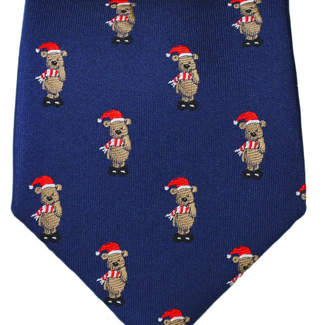 Navy Blue Holiday Bear Necktie Set Paul Malone Ties - Paul Malone.com