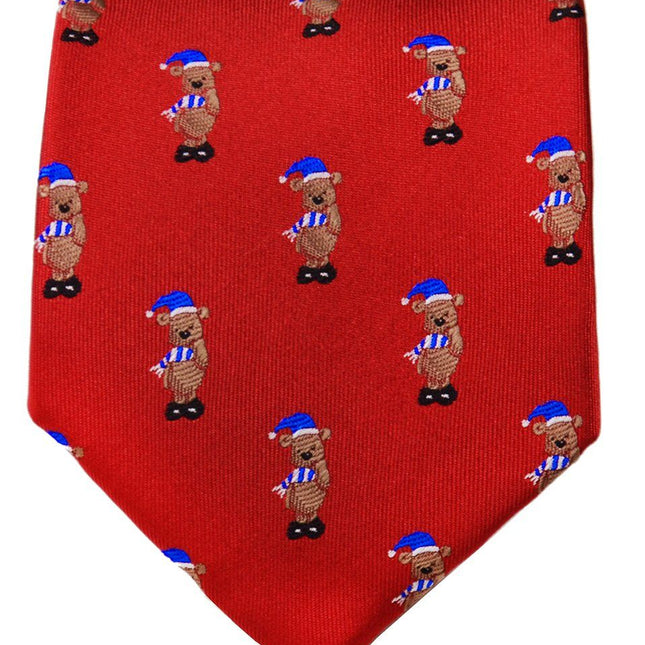 Stunning Red Holiday Bear Necktie and Pocket Square Set Paul Malone Ties - Paul Malone.com