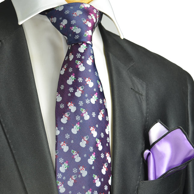 Imperial Palace Purple Paul Malone Snowman Holiday Tie Set Paul Malone Ties - Paul Malone.com