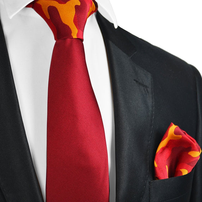 Solid Red Contrast Knot Tie Set by Paul Malone Paul Malone Ties - Paul Malone.com