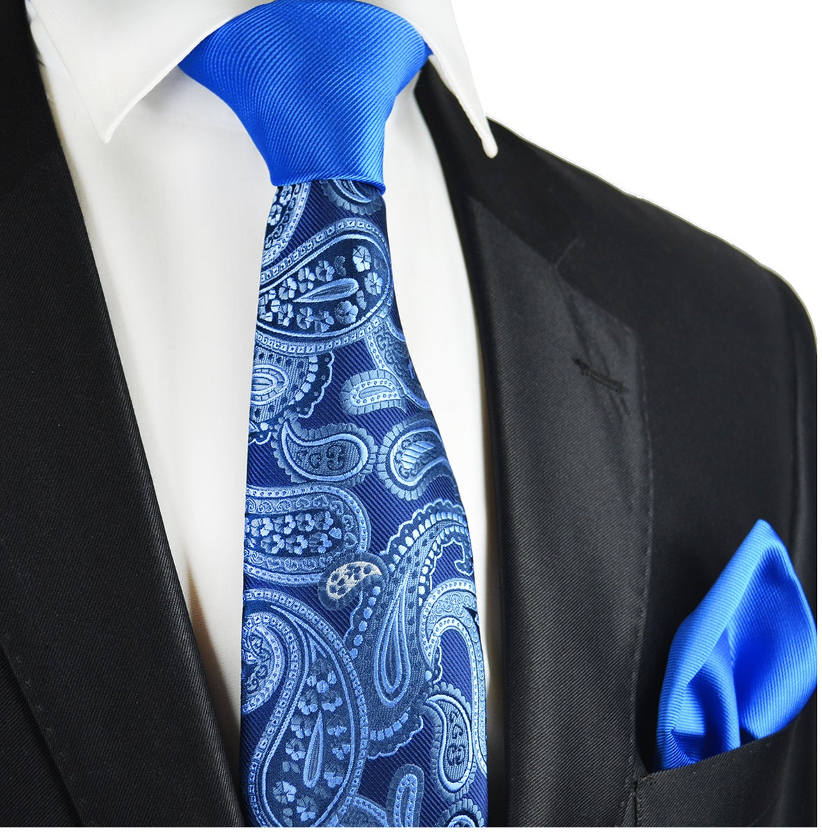 Blue Paisley Contrast Knot Tie Set by Paul Malone | Paul Malone