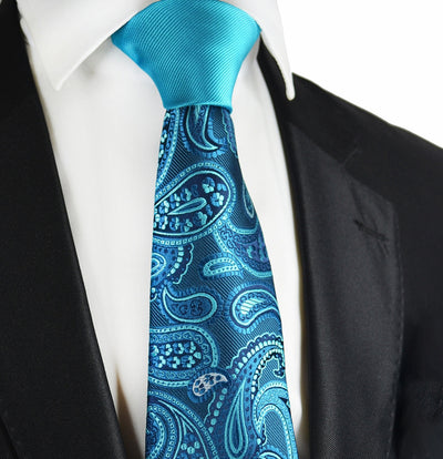 Turquoise Paisley Contrast Knot Tie by Paul Malone Paul Malone Ties - Paul Malone.com