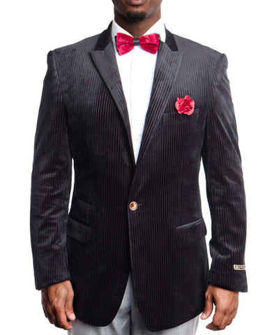 1 Button Velvet Pin Stripe Jacket Empire Suits - Paul Malone.com