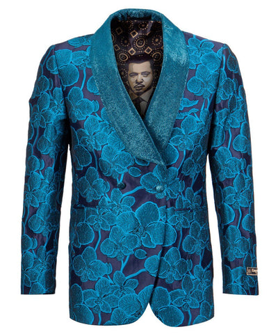 Turquoise Floral Empire Blazer Empire Suits - Paul Malone.com