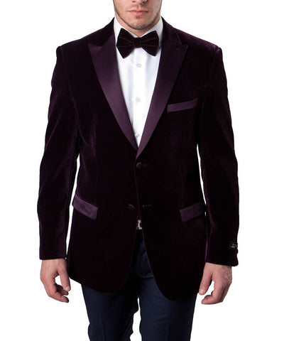 Wine Red 2-Button Men's Velvet Jacket Tazio Suits - Paul Malone.com
