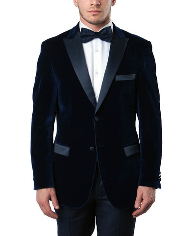 Navy 2-Button Men's Velvet Jacket Tazio Suits - Paul Malone.com