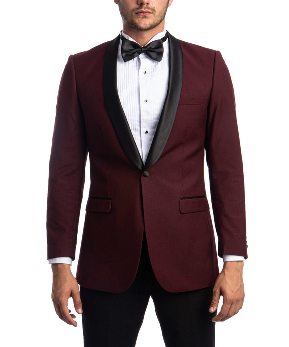 Men's Burgundy Chain Pattern Slim Fit Blazer- Tuxedo Jacket – Flex Suits