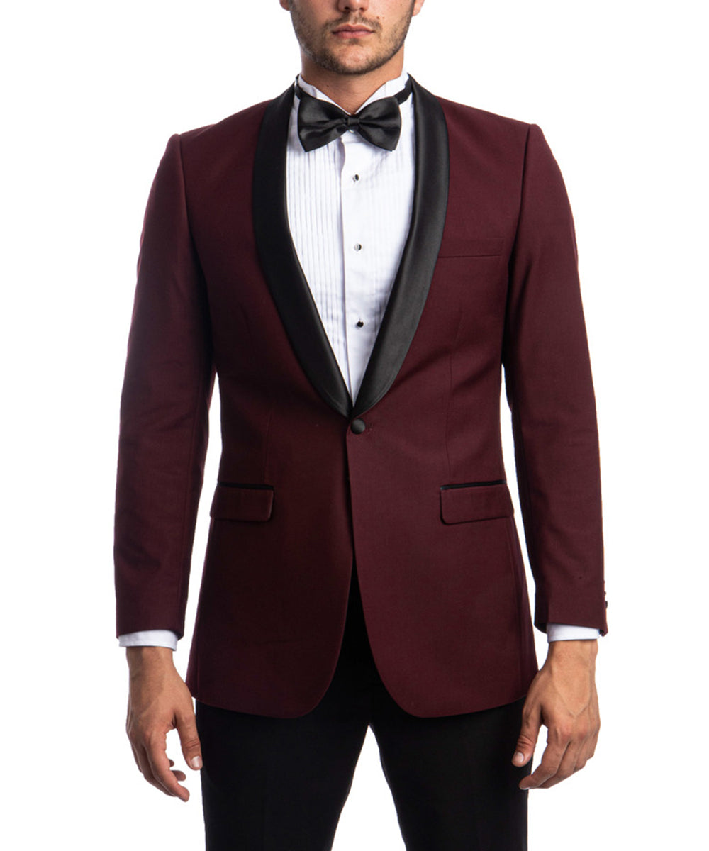 Festive Burgundy Tuxedo Jacket wit Shawl Lapel | Paul Malone