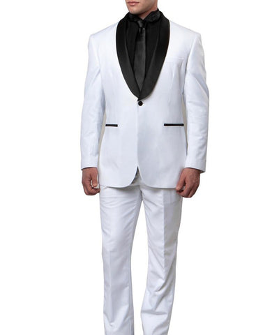 Classic White and Black Slim Cut Men's Tuxedo Bryan Michaels Suits - Paul Malone.com