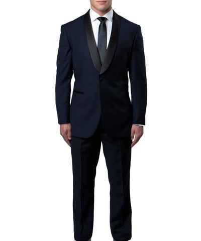 Classic Navy and Black Slim Cut Men's Tuxedo Bryan Michaels Suits - Paul Malone.com