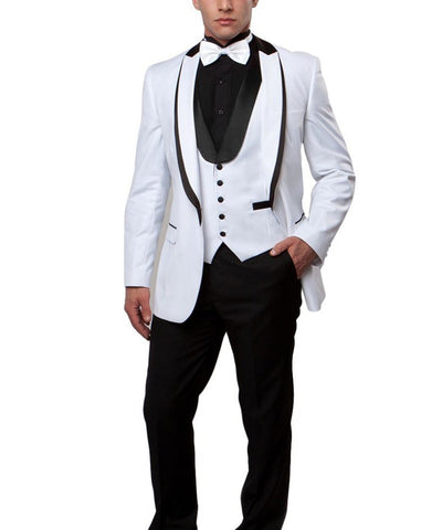 White 3 piece Slim Cut Formal Tuxedo Bryan Michaels Suits - Paul Malone.com
