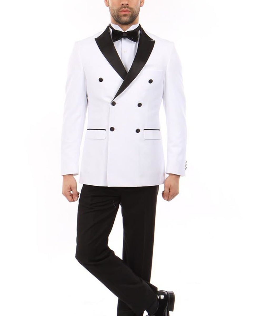 White Double Breasted Tuxedo with Shawl Lapel