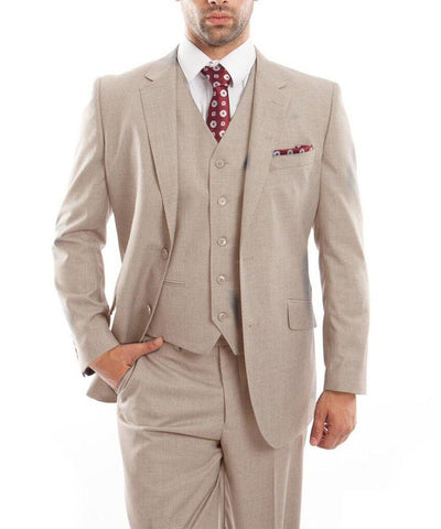 Tan 3-piece Wool Suit with Vest Zegarie Suits - Paul Malone.com