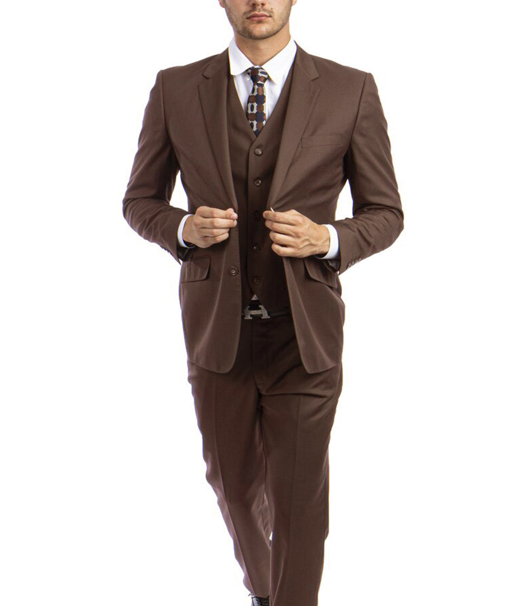 Brown Coat Pant Tie Combination Brown Notch Lapel Slim Fit Suit By
