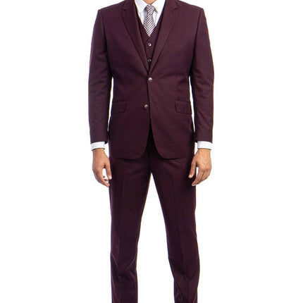 Burgundy 3-piece Wool Suit with Vest ZeGarie Suits - Paul Malone.com