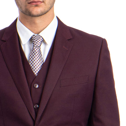 Burgundy 3-piece Wool Suit with Vest ZeGarie Suits - Paul Malone.com