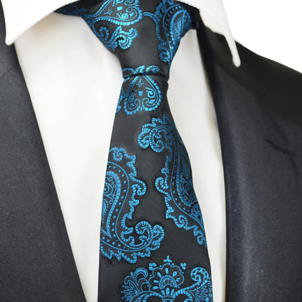 Petrol Blue Formal Paisley Necktie Paul Malone Ties - Paul Malone.com