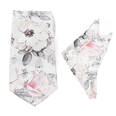 Painted Floral Gray Necktie and Pocket Square Gift Set Ox and Bull Trading Co. Gift Set - Paul Malone.com