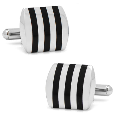 Stainless Steel Striped Onyx Cufflinks Ox and Bull Trading Co. Cufflinks - Paul Malone.com