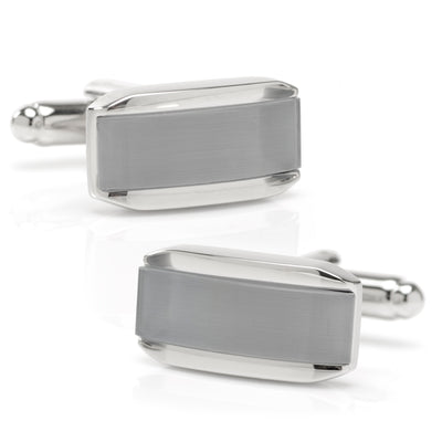 Silver Rectangular Cufflink with Gray Cats Eye Ox and Bull Trading Co. Cufflinks - Paul Malone.com