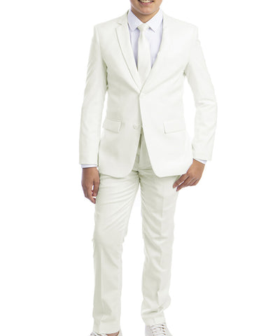 Solid Off-White Boys Suit Set with Vest, Tie and Shirt Perry Ellis Suits - Paul Malone.com