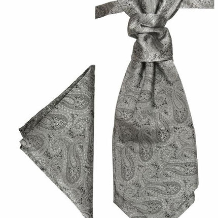 Silver Paisley Cravat and Pocket Square Set Paul Malone Cravat - Paul Malone.com